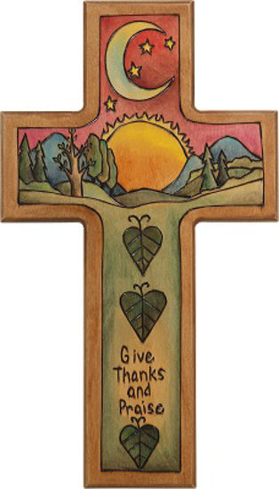 Give Thanks and Praise Wood Cross Plaque by Sticks