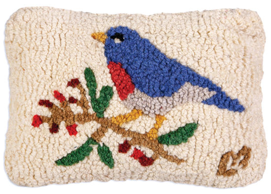 Bluebird and Berries Hooked Pillow by Chandler 4 Corners