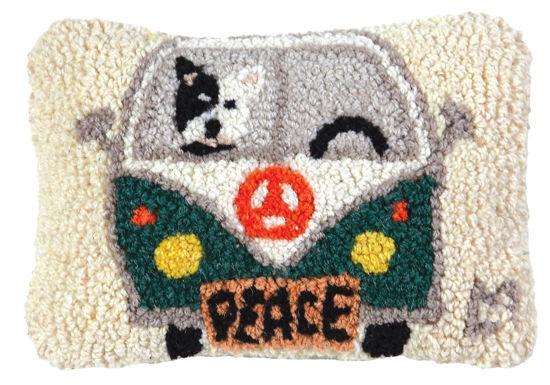 VW Peace Bus Hooked PIllow by Chandler 4 Corners