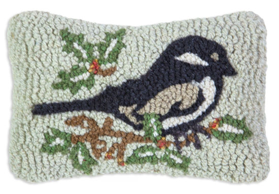Chickadee in Vines Hooked Pillow by Chandler 4 Corners