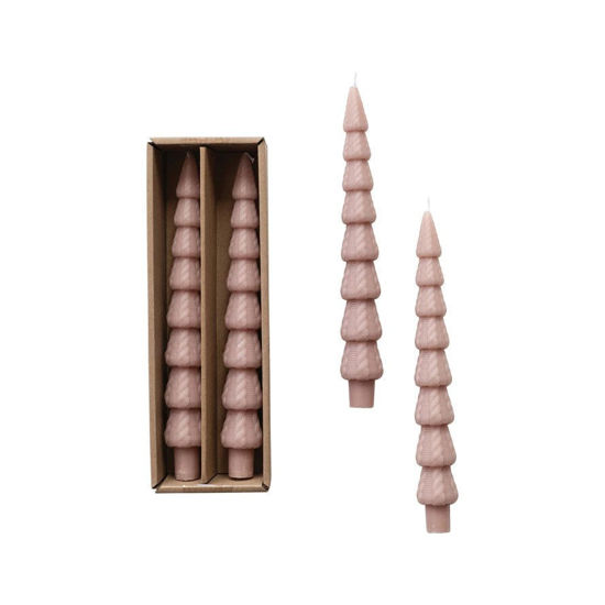 Knitted Tree Shaped Taper Candles Khaki Color Set by Creative Co-op