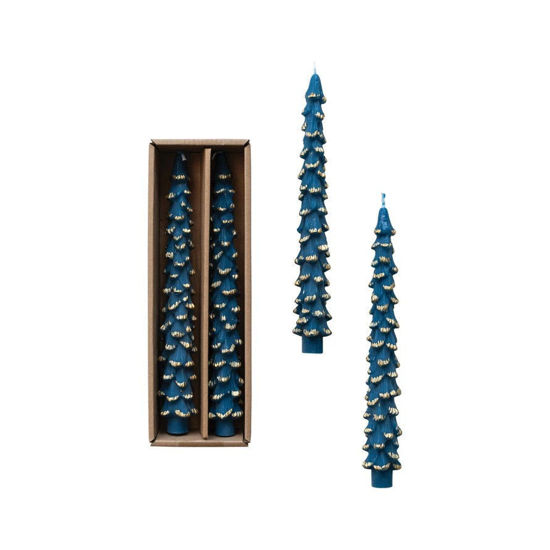 Tree Shaped Taper Candles Blue with Gold Tips Color Set by Creative Co-op