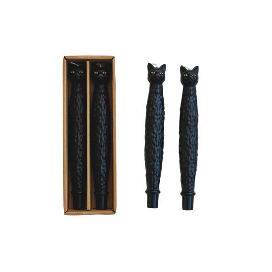 Black Cat Shaped Taper Candles Set by Creative Co-op