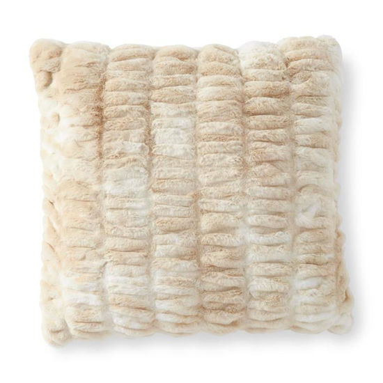 Cream & Tan Ribbed Faux Fur 24" Pillow by K & K Interiors