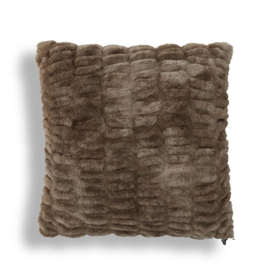 Brown Ribbed Faux Fur 24" Pillow by K & K Interiors