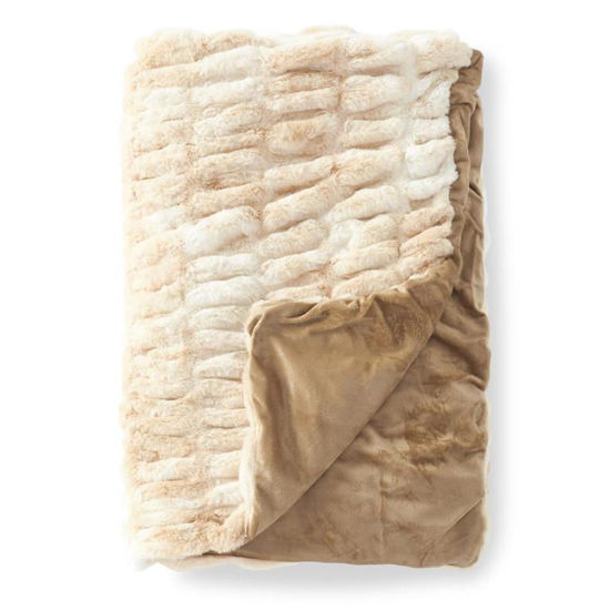 Cream & Tan Ribbed Faux Fur 60" Throw Blanket by K & K Interiors