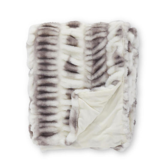 Gray & White  Ribbed Faux Fur 60" Throw Blanket by K & K Interiors