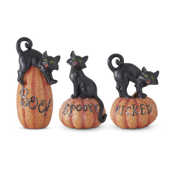 Black Cats on Glittered Pumpkins Set by K & K Interiors
