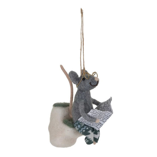 Wool Felt Mouse on Toilet Ornament by Creative Co-op