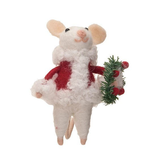 Wool Felt Mouse Santa - Holding Wreath by Creative Co-op