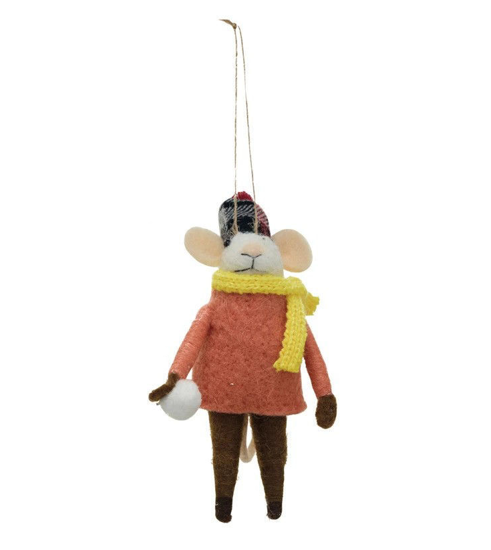 Wool Felt Mouse Snowmouse Ornament - Snowball and Orange Sweater by Creative Co-op