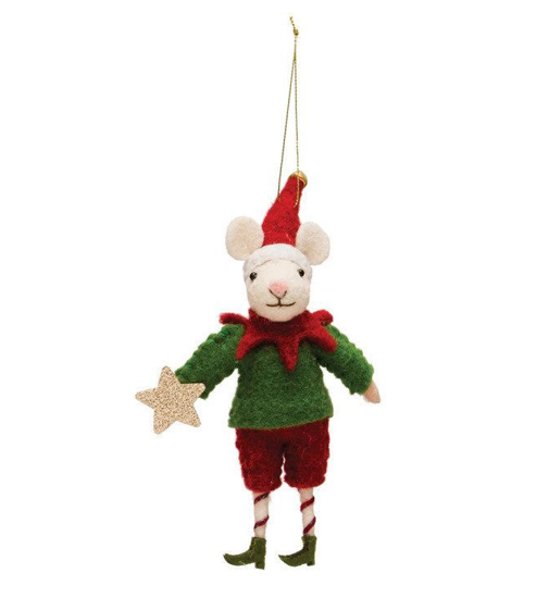 Wool Felt Mouse Elf Ornament - Star by Creative Co-op