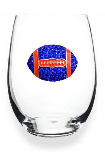 Blue and Orange Football Jeweled Glassware by The Queen's Jewel's