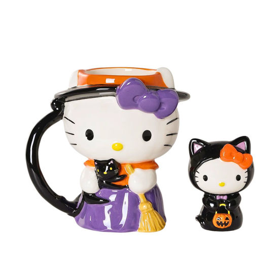 Hello Kitty Halloween Figural Witch Mug and Black Cat Figurine Set by Blue Sky Clayworks