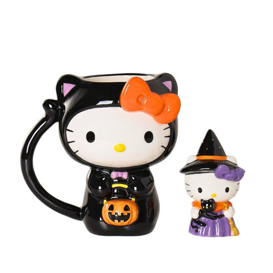 Hello Kitty Halloween Figural Black Cat Mug and Witch Figurine Set by Blue Sky Clayworks