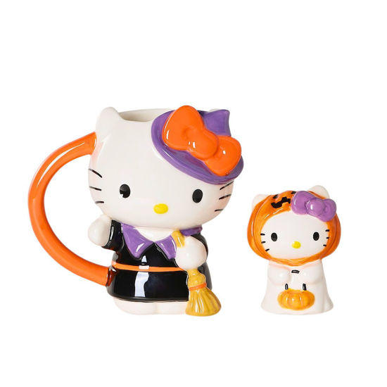 Hello Kitty Halloween Figural Witch Mug and Ghost Ornament Set by Blue Sky Clayworks