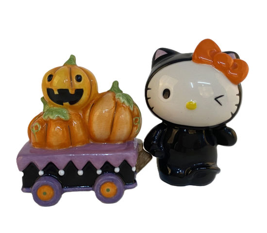 Hello Kitty Halloween Pumpkin Cart Salt & Pepper Set by Blue Sky Clayworks