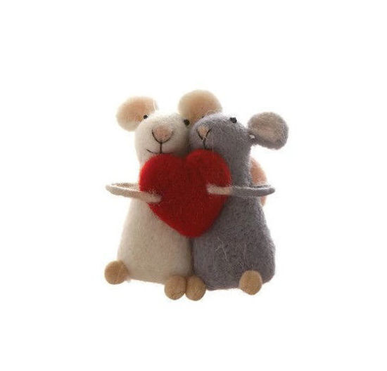 Wool Felt Mice with Heart Ornament by Creative Co-op