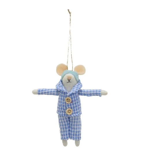 Wool Felt Mouse in Pajamas Ornament by Creative Co-op