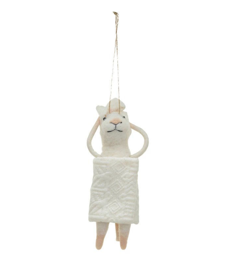 Wool Felt Mouse in Towel Ornament by Creative Co-op