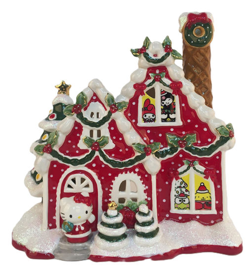Hello Kitty and Friends Holiday Red Candle House with Gold Accents by Blue Sky Clayworks